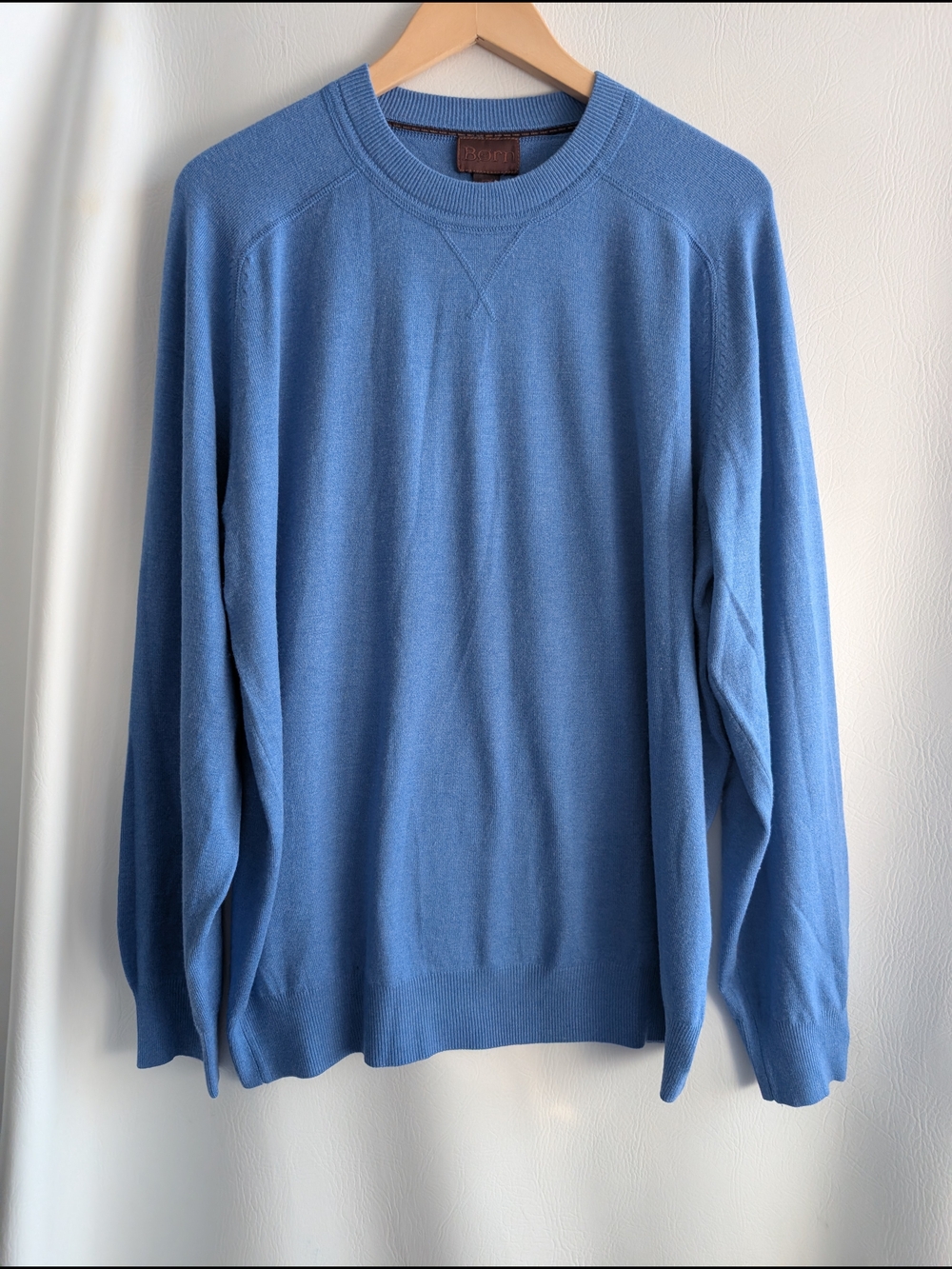 Born Blue Silk Cashmere Crewneck Sweater Long Sleeves - L